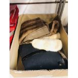 BOX OF VINTAGE FUR COATS & A STOLE