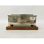 ART DECO STYLE SILVER PRESENTATION BOX ON WOODEN STAND LONDON ASSAY