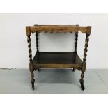 VINTAGE OAK FINISH TEA TROLLEY WITH BARLEY TWIST DETAIL L25 inch, W18 inch,