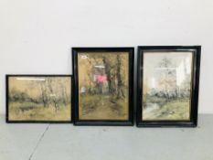 THREE FRAMED WATERCOLOURS, WOODLAND SCENES BEARING SIGNATURE RAS DATED 1923, 1933,