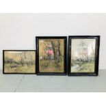 THREE FRAMED WATERCOLOURS, WOODLAND SCENES BEARING SIGNATURE RAS DATED 1923, 1933,