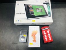 AN ACER ICONIA A500 TABLET WITH BOX, CHARGER,