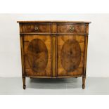 A REPRODUCTION YEW WOOD BOW FRONT SIDEBOARD L90cm x H90cm x D48cm