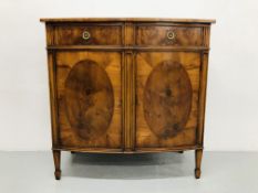 A REPRODUCTION YEW WOOD BOW FRONT SIDEBOARD L90cm x H90cm x D48cm