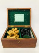 JAQUES STAUNTON CHESS SET IN VINTAGE MAHOGANY BOX WITH ORIGINAL LABEL