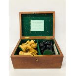 JAQUES STAUNTON CHESS SET IN VINTAGE MAHOGANY BOX WITH ORIGINAL LABEL