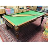 VICTORIAN MAHOGANY 1/2 SIZE SLATE BED SNOOKER TABLE WITH ADDITIONAL MAHOGANY DINING TOP CONVERSION