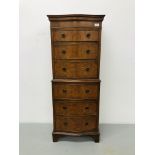 A REPRODUCTION SMALL CHEST ON CHEST (6 DRAWERS), HEIGHT 131CM, WIDTH 52CM,