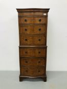 A REPRODUCTION SMALL CHEST ON CHEST (6 DRAWERS), HEIGHT 131CM, WIDTH 52CM,