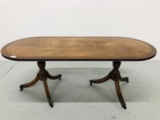 REPRODUCTION MAHOGANY FINISH TWIN PEDESTAL COFFEE TABLE BY "BEVAN FUNNELL LTD"