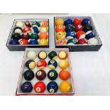 3 x BOXED SET OF POOL/SNOOKER BALLS & TRIANGLE