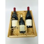 A BOX CONTAINING THREE BOTTLES OF WINE, 2 X DOMAINE ROBLET MONNOT 2001,
