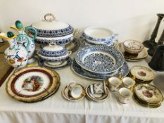 VARIOUS CHINA TO INCLUDE CLASSICAL ITALIAN STYLE CUP, SAUCERS AND PLATES,
