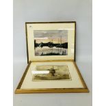 WATERCOLOUR "BOATS AND WINDMILL" BEARING SIGNATURE G.REID 32.7 X 21CM.