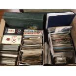 LARGE BOX OLD TO MODERN POSTCARDS IN ALBUMS AND LOOSE,