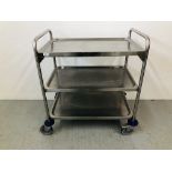 A STAINLESS STEEL COMMERCIAL THREE TIER CATERING TROLLEY 31inch x 20inch