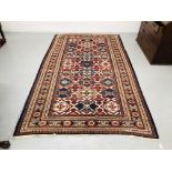 QUALITY AZTEC DESIGN ON A MAINLY BLUE & RED GROUND L112 inch x W65 inch