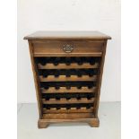 AN OAK FINISH SINGLE DRAWER WINE CELLAR, 25 BOTTLE CAPACITY, WIDTH 60CM, HEIGHT 89CM,