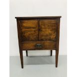 A SMALL GEORGIAN TWO DOOR CABINET WITH DRAWER BELOW W64cm x H81cm x D47cm