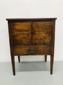 A SMALL GEORGIAN TWO DOOR CABINET WITH DRAWER BELOW W64cm x H81cm x D47cm