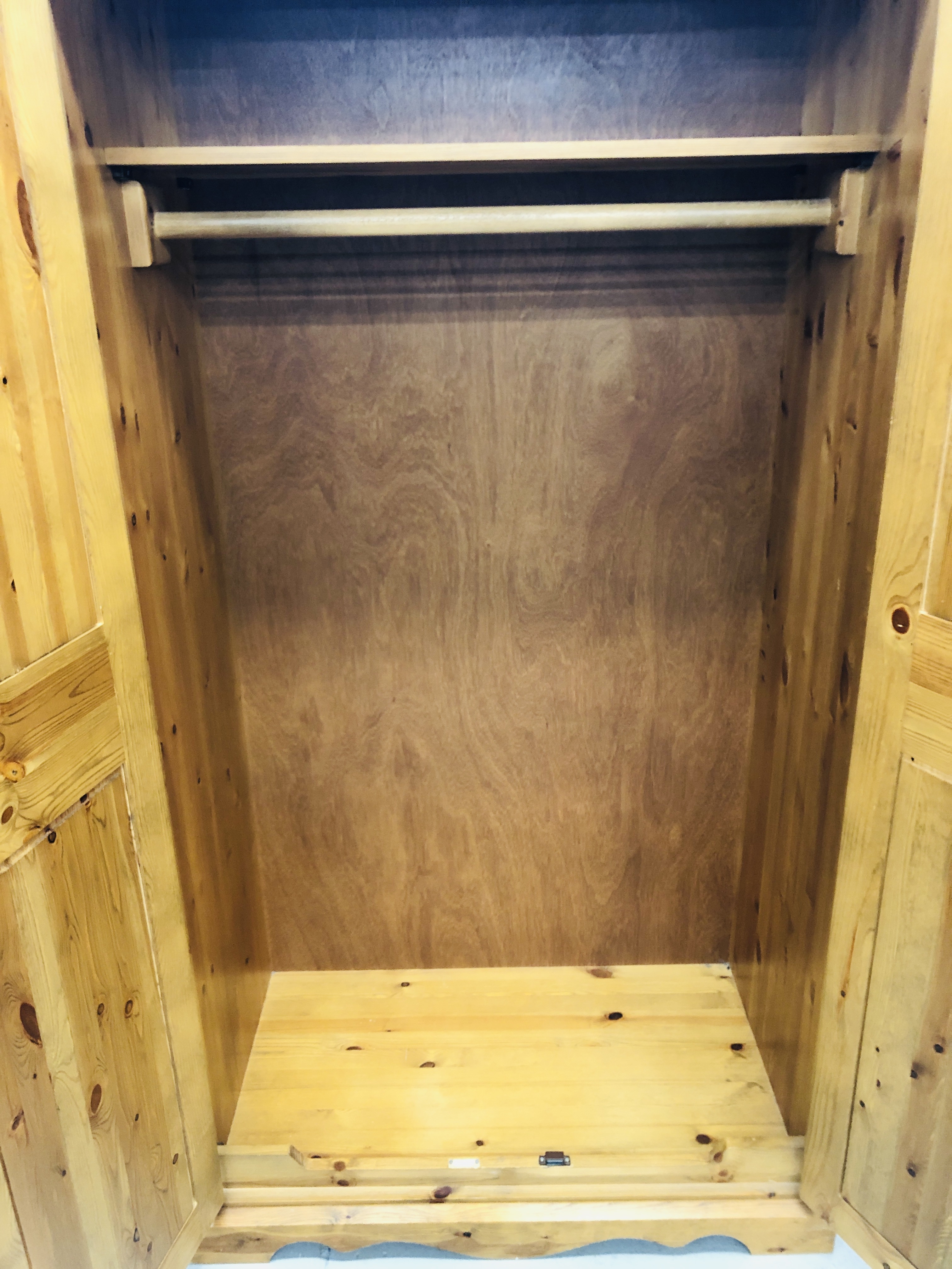 HONEY PINE 2 DOOR WARDROBE H72 inch, W37 1/2 inch, - Image 5 of 5