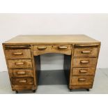 VINTAGE 9 DRAWER OAK FINISH DESK