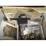 BOX OF MILITARY AND OTHER PHOTOS, MEDAL RIBBONS, BUTTONS, BADGES, ETC.
