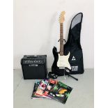FEND SQUIER ELECTRIC GUITAR WITH A STAND & GUITAR BOOKS + LINE 6 AMP SPIDER IV 15 - SOLD AS SEEN