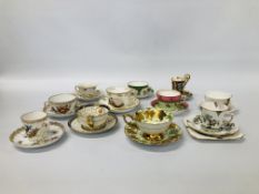 A COLLECTION OF ELEVEN FINE PORCELAIN CABINET CUPS AND SAUCERS TO INCLUDE DRESDEN, WORCESTER,