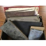 BOX WITH VICTORIAN AND LATER PHOTOGRAPHS IN ALBUMS AND LOOSE, EPHEMERA, POSTCARDS, ETC.