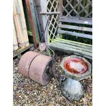 VINTAGE GUNTON - SONS & DYBALL OF NORWICH GARDEN ROLLER AND STONEWORK GARDEN BIRD BATH