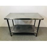 A STAINLESS STEEL COMMERCIAL TWO TIER PREPARATION TABLE 47inch x 23inch