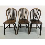 THREE PERIOD OAK KITCHEN CHAIRS STAMPED J.F.S HIGH WYCOMBE G.