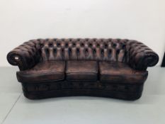 CHESTERFIELD BROWN LEATHER 3 SEATER SOFA (TRADE ONLY)