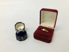 GENTS SOLITAIRE STYLE RING MARKED 375 TOGETHER WITH A LADIES GEM SET RING MARKED 375