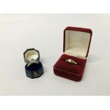 GENTS SOLITAIRE STYLE RING MARKED 375 TOGETHER WITH A LADIES GEM SET RING MARKED 375