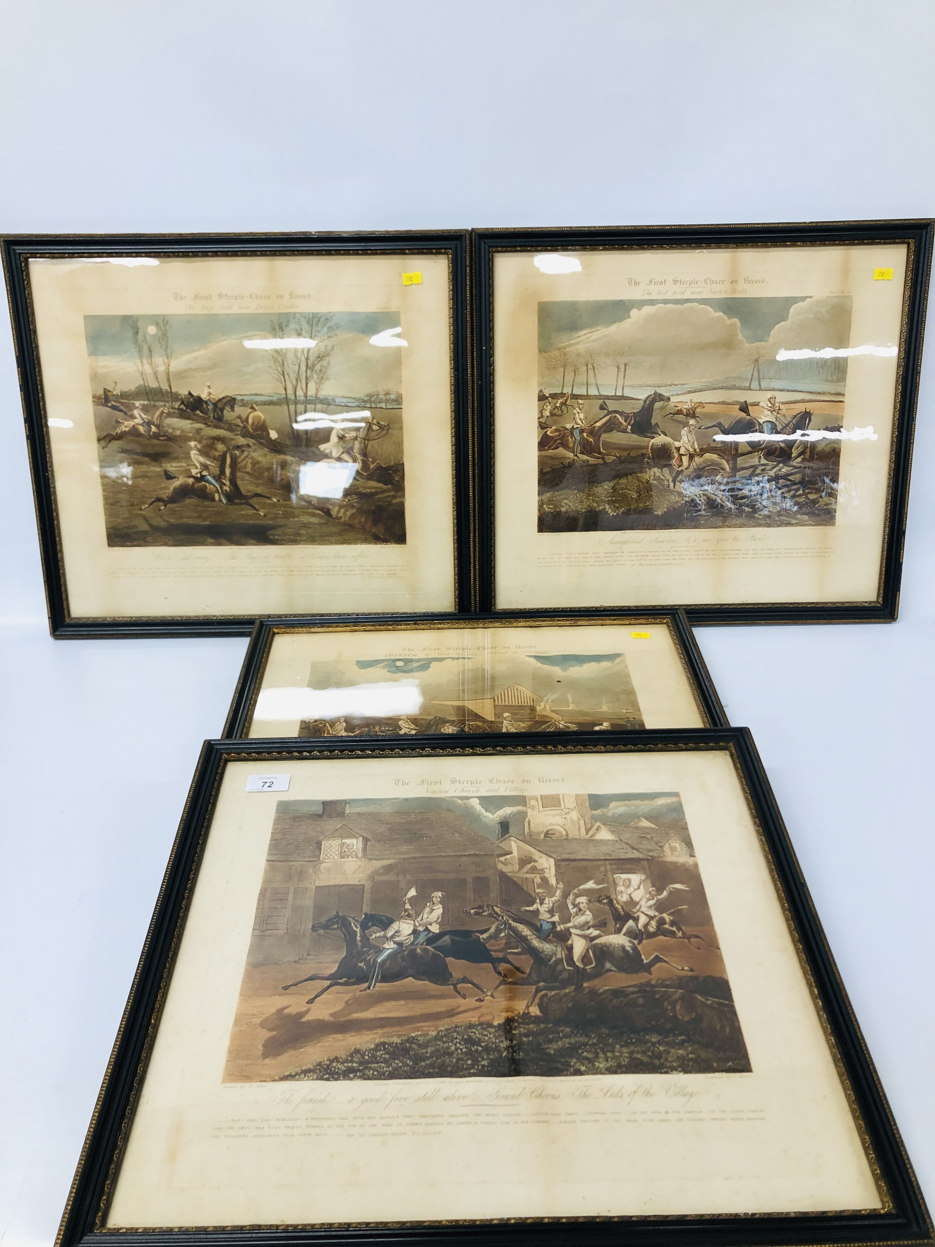 HENRY ALKEN: SET OF FOUR STEEPLE CHASE PRINTS (FOXED AND POOR CONDITION)