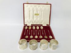 A CASED PART SET OF ELEVEN SILVER ART DECO COFFEE SPOONS SHEFFIELD ASSAY TOGETHER WITH FOUR PLATED