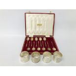 A CASED PART SET OF ELEVEN SILVER ART DECO COFFEE SPOONS SHEFFIELD ASSAY TOGETHER WITH FOUR PLATED