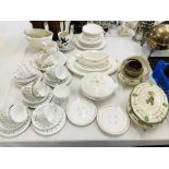 38 x PIECE QUEEN ANNE "CAPRICE" TEASET, 2 x VINTAGE JELLY MOULDS, PAIR OF STONE WARE JUGS,