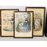 FIVE VARIOUS FRAMED FASHION PRINTS AND THREE FRAMED DESIGN PRINTS INITIALLED A.E.