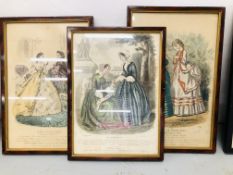 FIVE VARIOUS FRAMED FASHION PRINTS AND THREE FRAMED DESIGN PRINTS INITIALLED A.E.