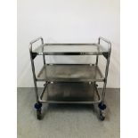 A STAINLESS STEEL COMMERCIAL THREE TIER CATERING TROLLEY 31inch x 20inch