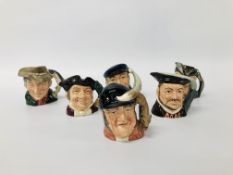 6 x ROYAL DOULTON CHARACTER JUGS TO INCLUDE HENRY VIII, GONE AWAY THE POACHER, MINE HOST,