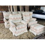 FOUR PIECE LOUNGE SUITE UPHOLSTERED WITH MULTI YORK LIBERTY STYLE LOOSE COVERS COMPRISING THREE