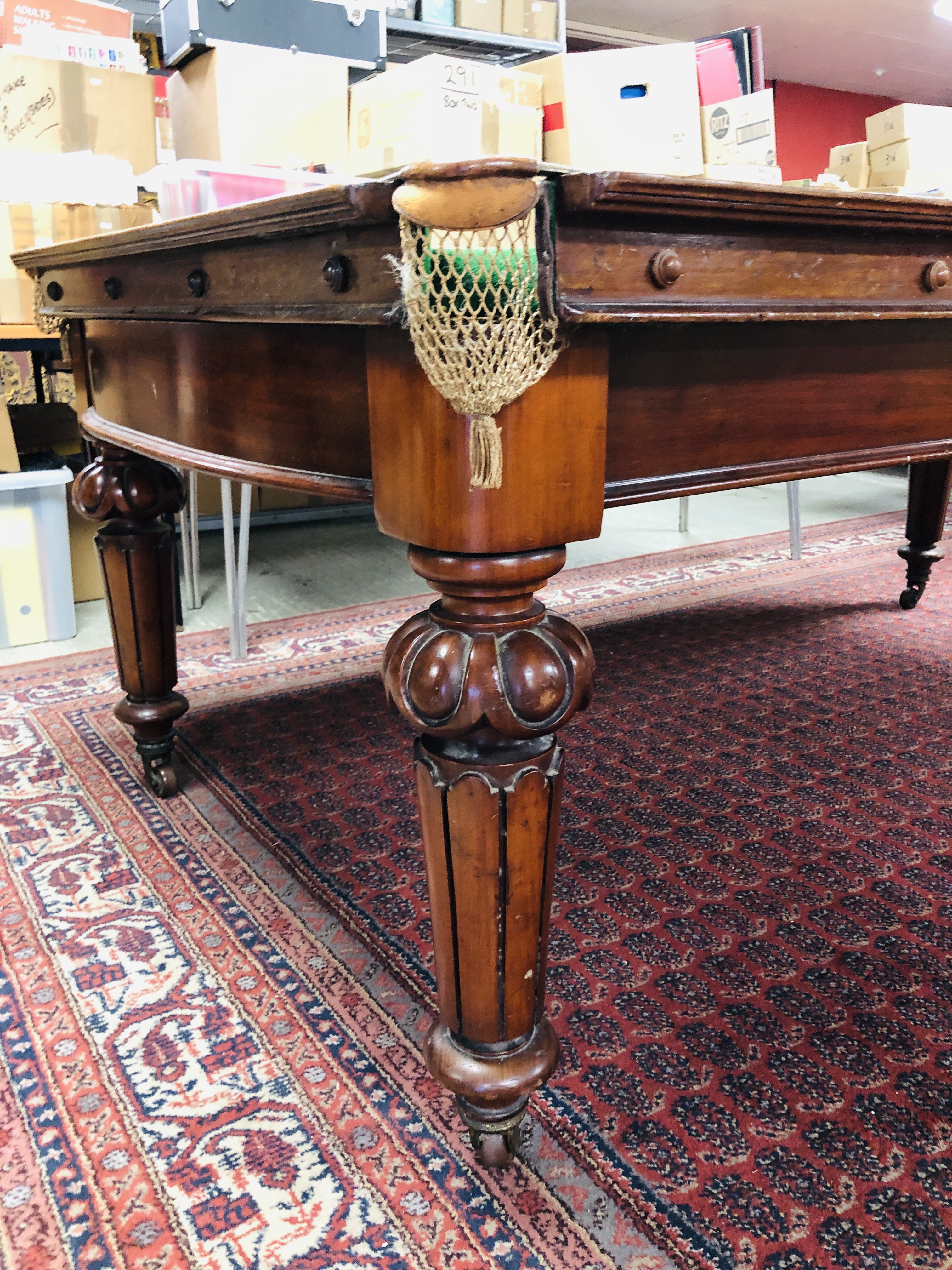 VICTORIAN MAHOGANY 1/2 SIZE SLATE BED SNOOKER TABLE WITH ADDITIONAL MAHOGANY DINING TOP CONVERSION - Image 2 of 17