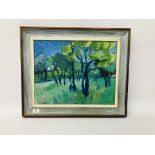 CONTEMPORARY OIL ON BOARD "ORCHARD SCENE" BEARING SIGNATURE Y. ANDERSON 38 X 47CM.