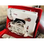 4 BOXES CONTAINING CHRISTMAS DECORATIONS, BAGS, STATIONERY, BERNINA ELECTRIC SEWING MACHINE,