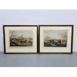 TWO H. ALKEN COLOURED ENGRAVINGS, FRAMED AND MOUNTED FOX HUNTING NO. 3 'IN VAIN THE STREAM' AND NO.