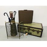 A VICTORIAN BRASS FOLDING SPARK GUARD ALONG WITH A BRASS COAL SCUTTLE WITH EMBOSSED DESIGN